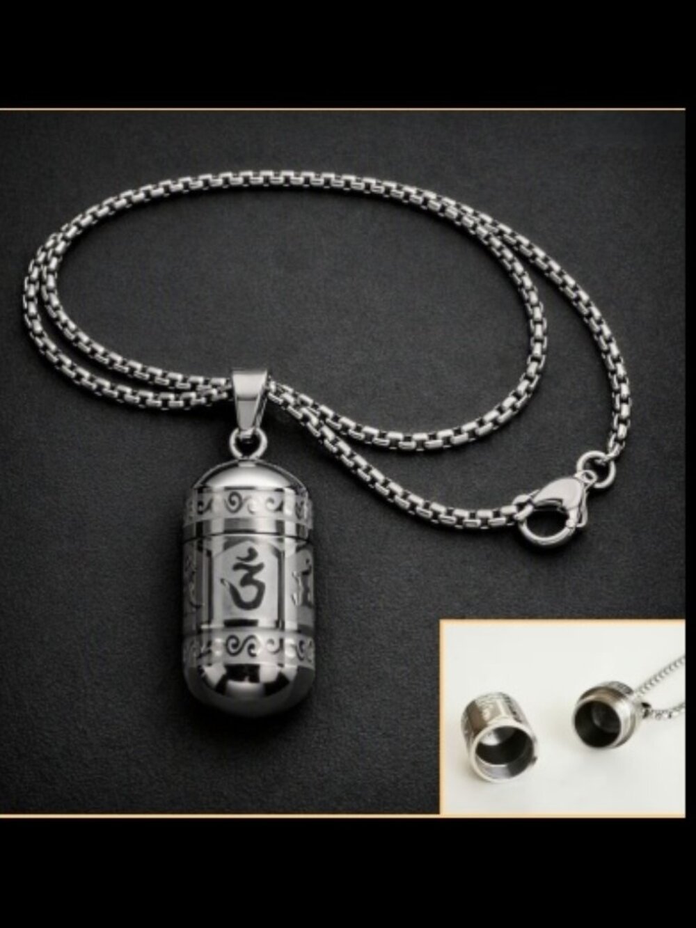 Om Mani Padme Hum Buddhist Mantra Pendant Necklace Mini Bottle Stainless Steel